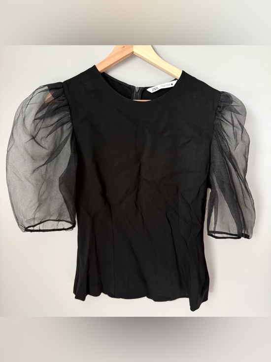 Zara Tops - Zara Black Puff-Sleeve Organza Blouse